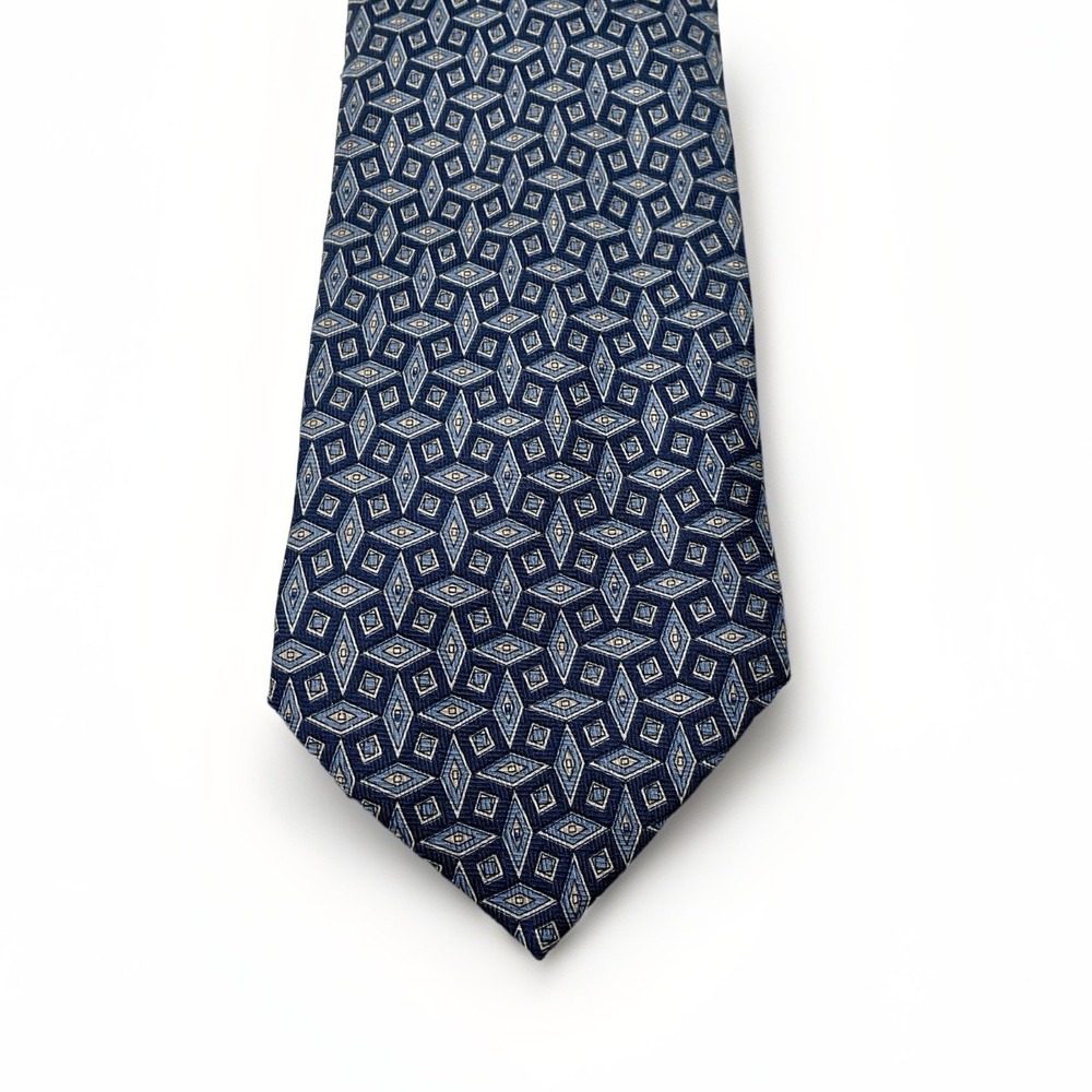 Stafford 100% Silk Italy Made Blue Geometric Neck Tie Business Formal Meeting
